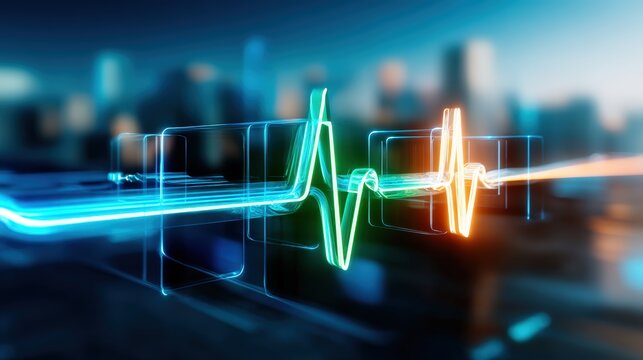 Analyzing vital signs heartbeat visualization in a modern city environment digital art urban landscape innovative health concept - Powered by Adobe