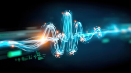 Dynamic sound wave visualization virtual space digital art futuristic environment abstract viewpoint concept of sound in motion