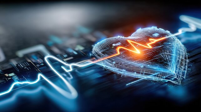 Heartbeat monitoring innovation digital health technology infographic design urban setting futuristic viewpoint health concept for wellness