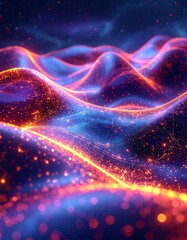 Abstract rendering of glowing, undulating, network of particles