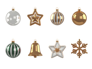 Elegant Gold Christmas Decoration Elements on Transparent Background