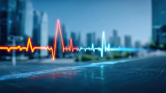 Monitoring heartbeat patterns in urban settings a visual exploration of health technology amidst skyscrapers