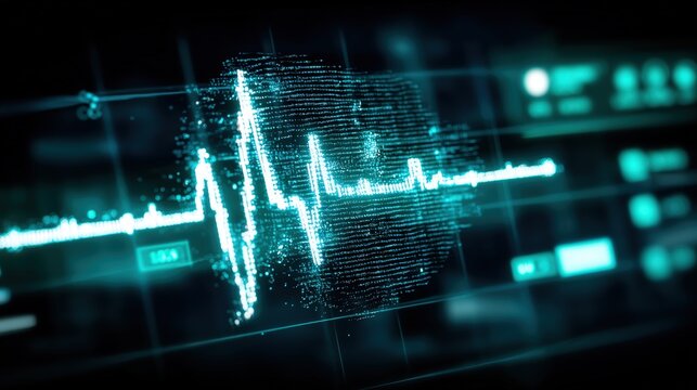 Real-time heartbeat monitoring technology in healthcare medical facility digital visualization clinical environment close-up health awareness