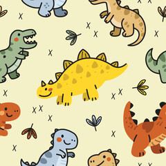 Dinosaurs cartoon doodle seamless pattern   