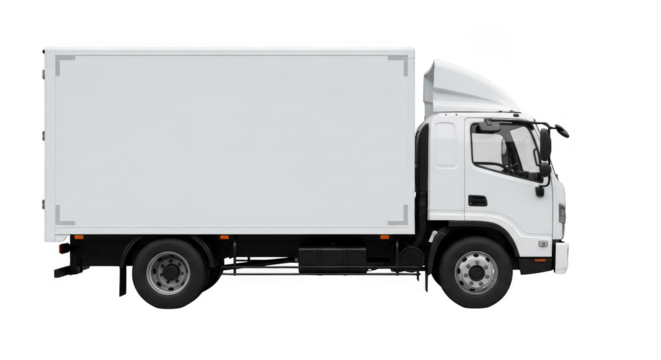 White delivery truck against black background
