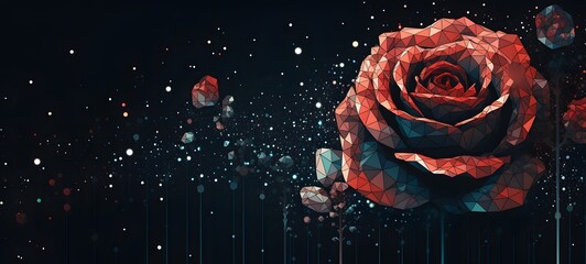 Pointillist grunge design of rose with abstract dotted pattern ,generative AI