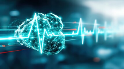 Innovative heartbeat visualization medical science lab digital artwork futuristic environment close-up viewpoint health technology concept