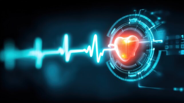 Cardiac monitoring technology healthcare facility digital art futuristic environment close-up view heart rate visualization for seo impact