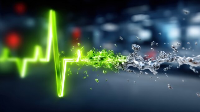 Dynamic heartbeat visualization urban environment digital art modern technology high-contrast viewpoint health and wellness concept