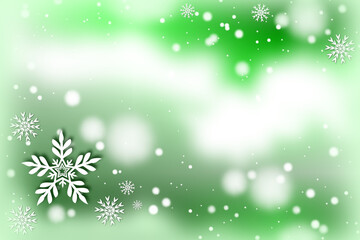 Christmas green background with snowflakes, Winter season design frame template.