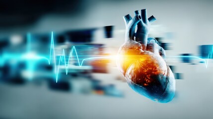 Rapid heartbeat visualization medical environment digital art futuristic design heart health concept