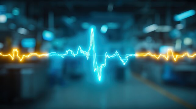 Innovative heartbeat visualization industrial setting digital art futuristic environment close-up view health technology concept