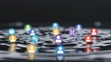 Social Media Icons Dropping Into Water Surface Creating Ripple Effect - Powered by Adobe