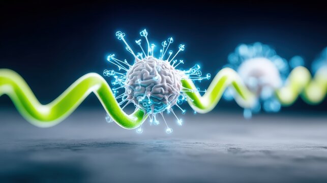 Virus interaction with dna helix laboratory setting scientific visualization digital art close-up biotechnology insights