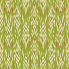 45 Modern Ikat Autumn Bloom: Ornamental Motif Pattern in Green, Red, and White with Ethnic Elegance