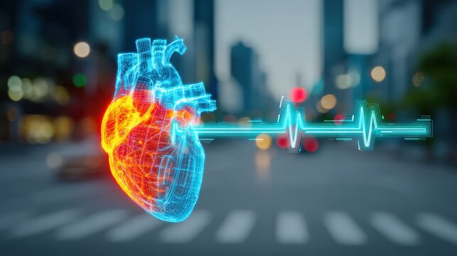 Heartbeat monitoring technology in urban health settings a visual exploration of cardiovascular monitoring city streets digital art
