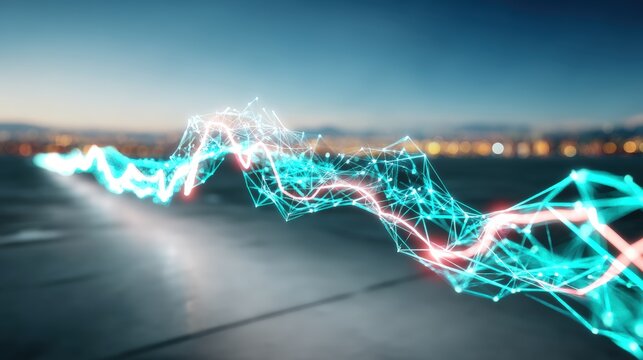 Dynamic energy waves digital landscape abstract visualization futuristic environment aerial view concept of technology and motion