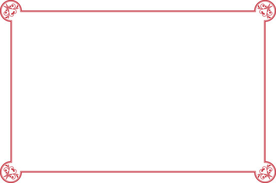 Elements of ornate vintage frames. Border red on white classic calligraphy swirls, floral motifs. Design print for greeting cards, wedding invitations, restaurant menu, royal certificates. Set 1392