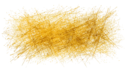 Abstract explosion of golden yellow threads and light particles creating a dynamic and energetic textured background on black