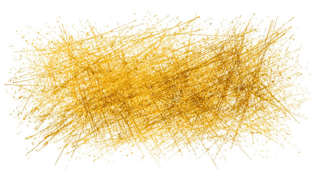 Abstract explosion of golden yellow threads and light particles creating a dynamic and energetic textured background on black