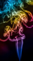 Obraz premium Mystical dance of vibrant hues: Ethereal wisps of color intertwine against a dark backdrop creating captivating visual