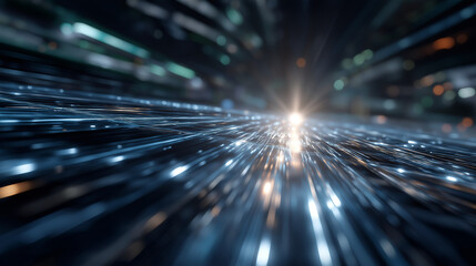 Illuminating Pathways of Technology: Capturing the dynamic essence of digital transformation, this image embodies the rapid evolution of technology through streams of light.