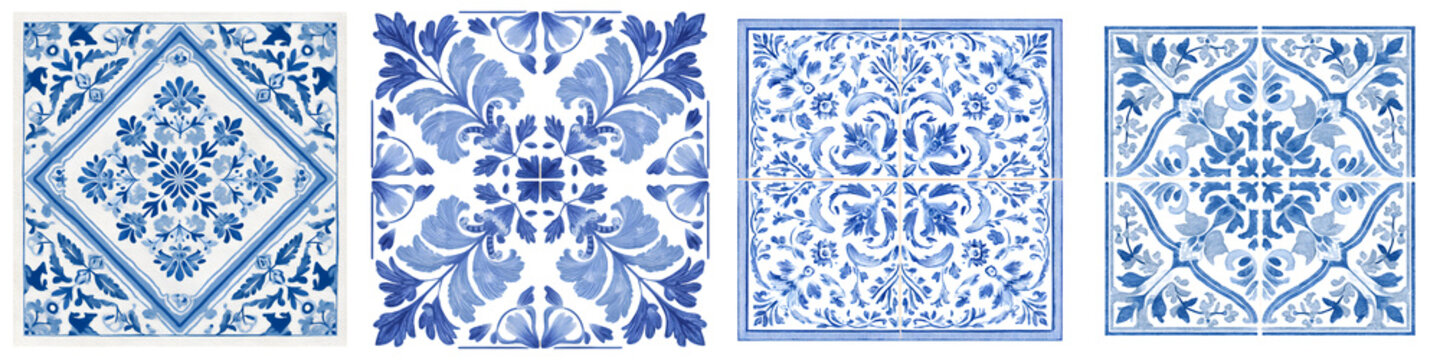 Blue and White Tile Patterns Collection - Decorative Azulejo Designs