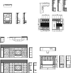 Luxury Modern Built-in Furniture Construction Drawings Set — Showcase, Dressing Table, and TV Cabinet with Technical Illustration