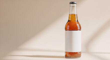 Kombucha Bottle Mockup in Amber Glass with Blank Label for Branding Design