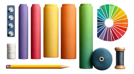Colorful Spools of Thread and Art Supplies on Transparent Background for Crafts