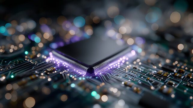 Digital Core: A captivating close-up of a central processing unit (CPU) illuminates the intricacies of technological innovation and its intricate pathways, and circuit boards. - Powered by Adobe