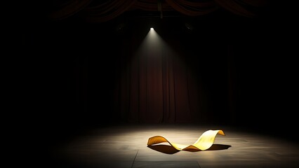 vaudeville. Empty stage with a single spotlight illuminating a prop on the floor. event programs, museum guides, designed for cultural heritage projects and event programs, supports education.