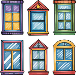 Colorful Hand-Drawn Cartoon Windows Collection