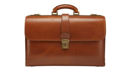 a brown briefcase with a handle on a white background 
