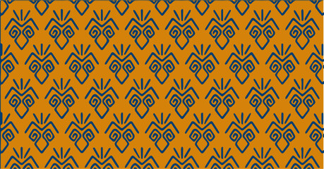 Orange geometric pattern inspired by traditional motifs with symmetrical repeating shapes.