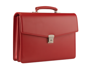 bright red leather briefcase isolated on white background 
