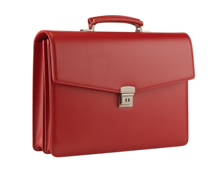 bright red leather briefcase isolated on white background 
