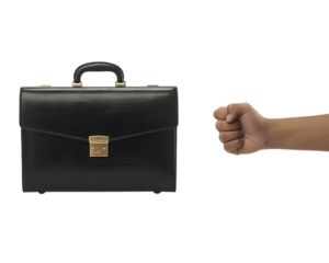 Isolated Hand Fist Threatening Business Briefcase for Confrontation 
