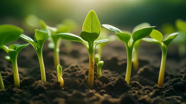 Watch seeds sprout and reach for the light in a growing field - a vibrant video of new life and potential growth for your next project