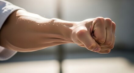 Intense Close up of Martial Arts Fist Punch in Karate or Taekwondo Training