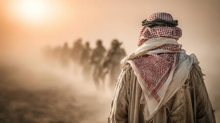 Obraz premium Bedouin Man Walking through Desert Dust