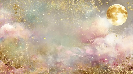 vintage glitter collage, fancy pastel background, chaotic holographic texture, iridescent gold dust, dreamy maximalist aesthetic, sequin sparkle, pastel galaxy, cosmic fantasy, glitter storm
