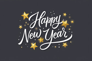 Happy new year elegant festive greeting with shining golden stars
