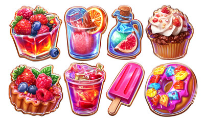Colorful Illustrations of Summer Desserts and Refreshing Drinks with Bright Details