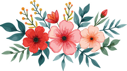 This Watercolor Pink Flowers and Green Leaves