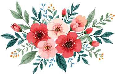 This Watercolor Pink Flowers and Green Leaves