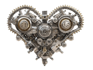 Loopable Robotic Heart Design with Centered Structure and Balanced Geometry on Transparent Background