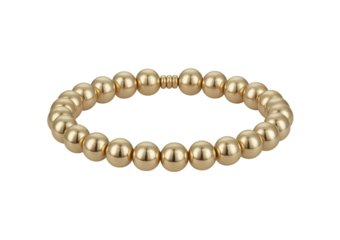 A gold beaded bracelet, featuring a circular design, perfect for wrist adornment and fashion.