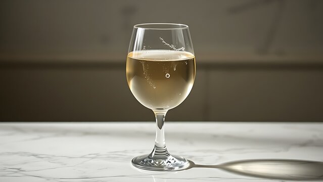 marbel. Elegant wine glass with delicate condensation, resting on a sleek marble surface for a refined aesthetic. bar promotions, beverage menus, designed for product packaging and bar promotions.