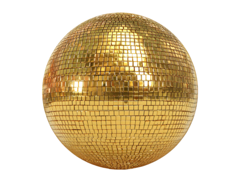 Luxury Gold Disco Ball with Brilliant Reflections and Smooth Mirror Surface on Transparent Background